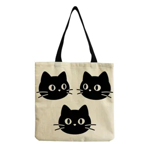 Borsa tote in tela con stampa gatto nero, borsa spesa ecologica riutilizzabile per le donne.