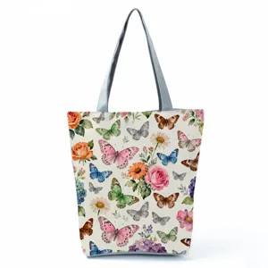 Fashionable butterfly print tote bag with large capacity, perfect for daily shopping and travel.