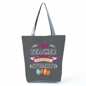 Large capacity teacher tote bag with Easter print, casual shoulder bag for outdoor travel.