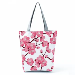 Sakura Τυπωμένη Τσάντα Tote Μεγάλη Χωρητικότητα Πολυεστέρας Αναδιπλούμενη Τσάντα Ψωνιών Φερμουάρ Casual Γυναικεία Τσάντα Ώμου Παραλία