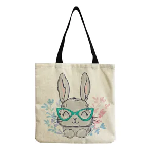 Leuke canvas shopper tas met konijnenprint, grote casual handtas voor vrouwen.