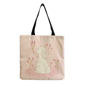 Leuke konijn print canvas shopper tas voor vrouwen, grote capaciteit schouderhandtas.