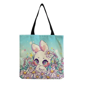 Schattige konijnenprint canvas draagtas met grote capaciteit voor dagelijks winkelen.