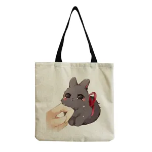 Leuke grijs konijn bedrukte canvas shopper tas voor vrouwen, grote casual schoudertas.
