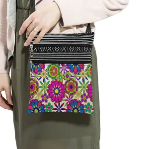 Colorful floral print crossbody bag, small shoulder bag with double zipper and strap.