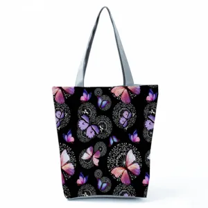 Butterfly print canvas tote bag casual large capacity shoulder handbag for women daily use