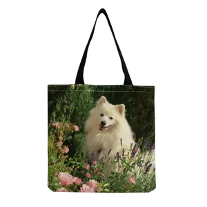 Τσάντα tote από καμβά με τύπωμα σκύλου, μοντέρνα casual τσάντα ώμου για καθημερινή χρήση και βόλτα.