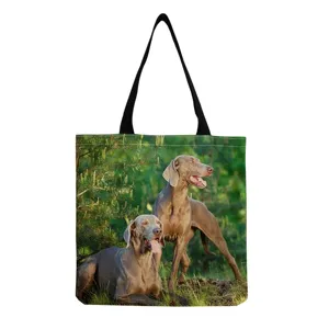 Τσάντα tote από καμβά με τύπωμα σκύλου, μοντένια casual τσάντα ώμου για γυναίκες ταξίδι.
