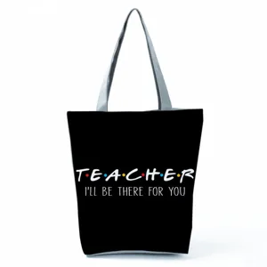 Canvas teacher tote bag large capacity black shoulder bag casual shopping bag for women