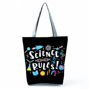 Large capacity canvas tote bag with science print, casual shoulder bag for daily travel shopping.