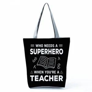 Canvas tote bag for teachers with inspiring book graphic, large capacity casual shoulder bag.