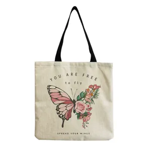 Modische Polyester Einkaufstasche Schöne Schmetterling Blumen Drucken Handtasche Wiederverwendbar Große Kapazität Schultertasche Für Damen Lässig