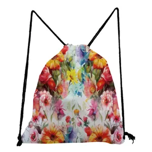 Aquarell Blumen Muster Kordelzug Rucksack leichte Freizeit faltbare Turnbeutel Tasche