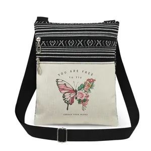 Bolso Bandolera Ligero para Mujer Estampado de Mariposa Floral Bolso Mensajero Con Correa Ajustable Bolso de Hombro con Doble Cremallera