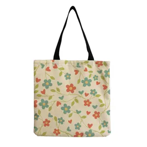 Nahaufnahme der Vintage Blumenmuster Leinentasche, retro Blütendruck Schultertasche