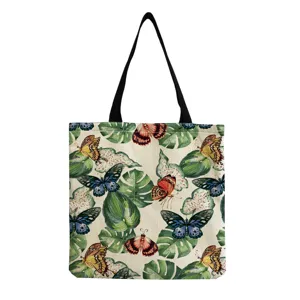 Vintage Schmetterling Print Baumwolle Leinen Tasche, detailreiches botanisches Blumenmuster.