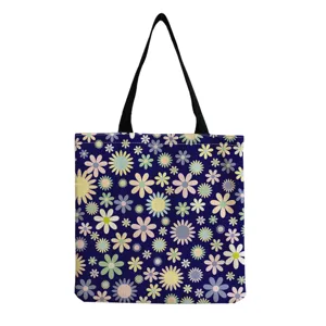 Blumenmuster Segeltuch Shopper Tasche, wiederverwendbare lässige Schultertasche, große Tasche.