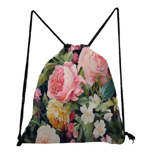 Blumen Print Kordelzug Rucksack Freizeit Ölgemälde Sportbeutel Leichter Reise Tagesrucksack
