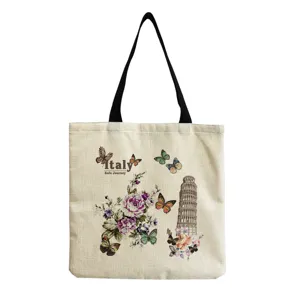 Stofftasche mit Italien Reise Motiv, langlebige Baumwolle Leinen Umhängetasche für Einkäufe.