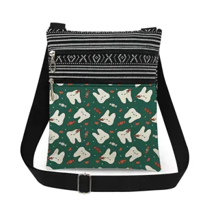 Medical Print Crossbody Bag For Women Double Zipper Nurse Pattern Messenger Bag Polyester Lightweight Adjustable Strap Shoulder Bag Daily Casual Bag