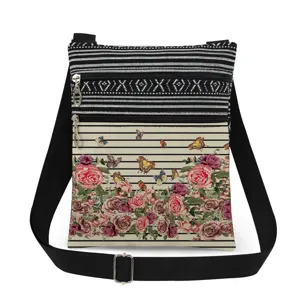 Bolso cruzado con estampado floral de mariposas, bolso mensajero ligero ajustable.