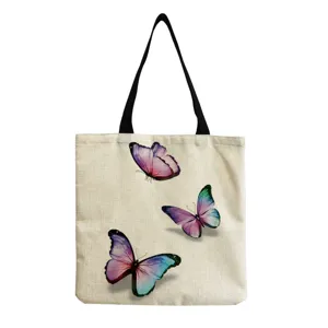 Bunte Schmetterling Druck Baumwolle Leinen Tote Bag, wiederverwendbare Shopper Tasche.