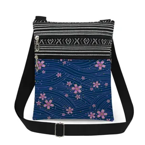 Lightweight canvas crossbody messenger bag with double zip pockets and adjustable strap.