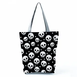 Stylische Pixel Totenkopf Canvas Tote Bag, große lässige Schultertasche mit Reißverschluss.