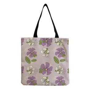 Detailansicht der Blumendruck-Stofftasche mit klarem Blütenmuster und robusten Tragegriffen.