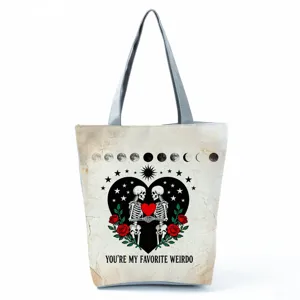 Segeltuchtasche mit Totenkopf-Druck, Vintage-Stil, große Kapazität, Schultertasche für den Alltag.