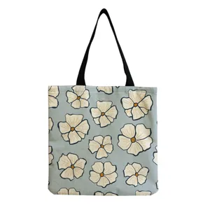 Leinen Tragetasche mit süßem handgezeichnetem Blumenmuster, lässige große Schultertasche für Alltag