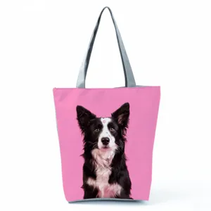 Women's Polyester Large Capacity Tote Bag Casual Dog Print Shoulder Bag Daily Portable Handbag With Zipper Closure