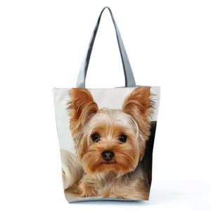 Borsa Tote in Poliestere con Stampa Cane Carino Grande Capacità Borsa a Spalla Casual Borsa da Spesa alla Moda per Donna Borsa con Cerniera