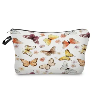 Nahaufnahme der Schmetterling Kosmetiktasche mit Aquarellmustern und robustem Reißverschluss.