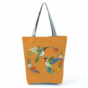 Modieuze kolibrie print grote capaciteit rits canvas shopper schoudertas tote tas