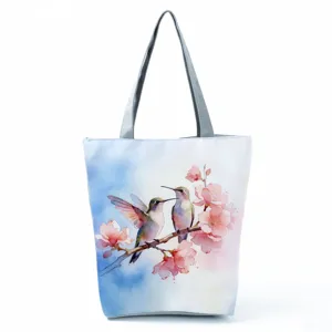Kolibrie print shopper tas, grote schoudertas, stijlvolle casual handtas voor dagelijks gebruik.