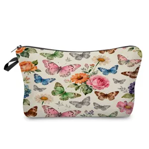 Wasserdichte Kosmetiktasche mit Schmetterling Blumen Muster, tragbarer Make-up Organizer.