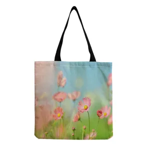Sac cabas en toile à imprimé floral pour femmes, sac bandoulière esthétique décontracté.