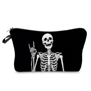 Schwarze Kosmetiktasche mit Totenkopf Print Reise Make-up Etui Kulturbeutel Organizer.