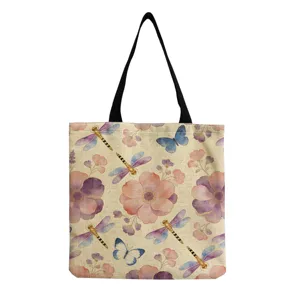 Sac Cabas en Toile Imprimé Fleurs et Libellules Aquarelle pour Femme Élégant et Chic