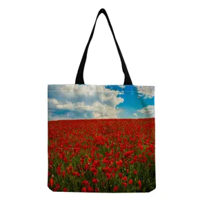 Sac cabas en toile imprimé floral sac à épaule décontracté pour femme sac à main minimaliste