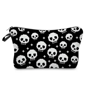 Schwarze Pixel Totenkopf Kosmetiktasche für Make-up Aufbewahrung und praktische Alltagsnutzung.