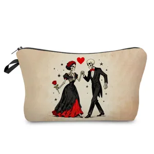 Vintage Gothic Skelett Paar Kosmetiktasche, tragbare Canvas Make-up Aufbewahrung Tasche.
