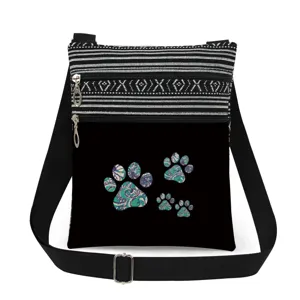 Sac bandoulière avec double fermeture éclair et joli motif de pattes, sangle réglable.