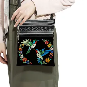Hummingbird print crossbody bag for women, lightweight double zipper messenger shoulder bag.