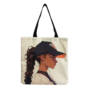 Canvas tote bag detail view showing black woman illustration graphic, casual fashion style.