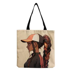 Canvas tote bag featuring a stylish anime black girl print, casual shoulder bag for daily use.