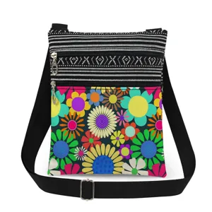Colorful floral print crossbody bag, small shoulder bag with double zippers and strap.
