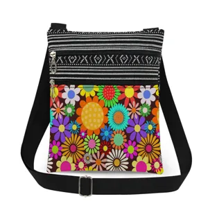 Colorful floral print crossbody bag with double zippers, small shoulder messenger bag ideal.