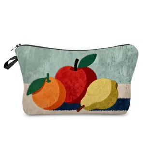 Fruit print makeup bag, stylish cosmetic pouch and portable toiletries organizer for travel.